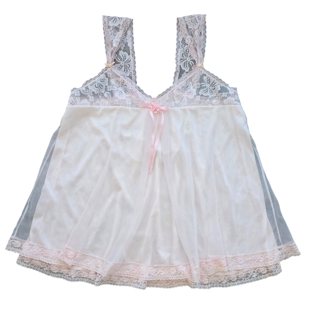 Vintage Delicates Pink Lace Babydoll Camisole Top Coquette Small 3